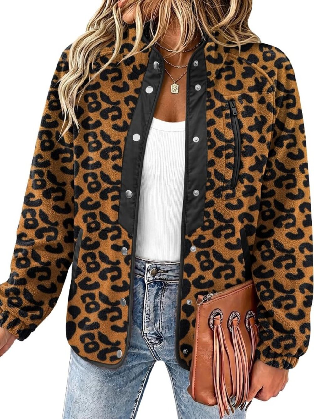 Cozy Fleece Jacket with Western Aztec Print | Snap Button Down Outerwear